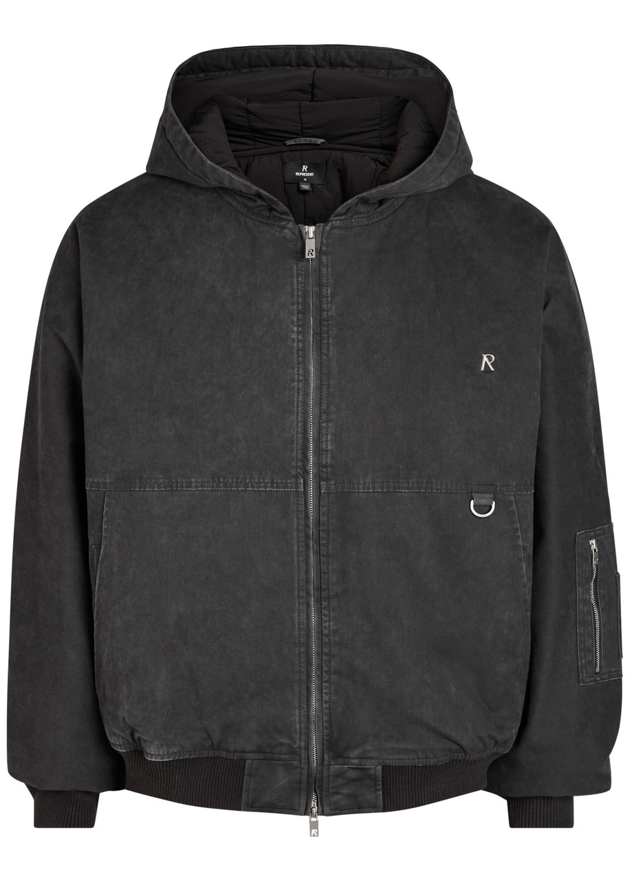 Represent Hooded Brushed Stretch-cotton Bomber Jacket – Black