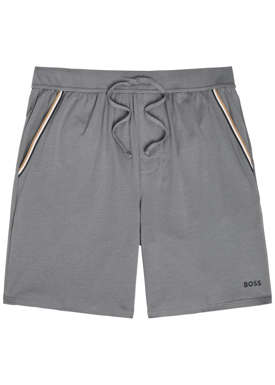 Boss Unique Logo Stretch-cotton Shorts – Grey Boss Unique Logo Stretch-cotton Shorts – Grey