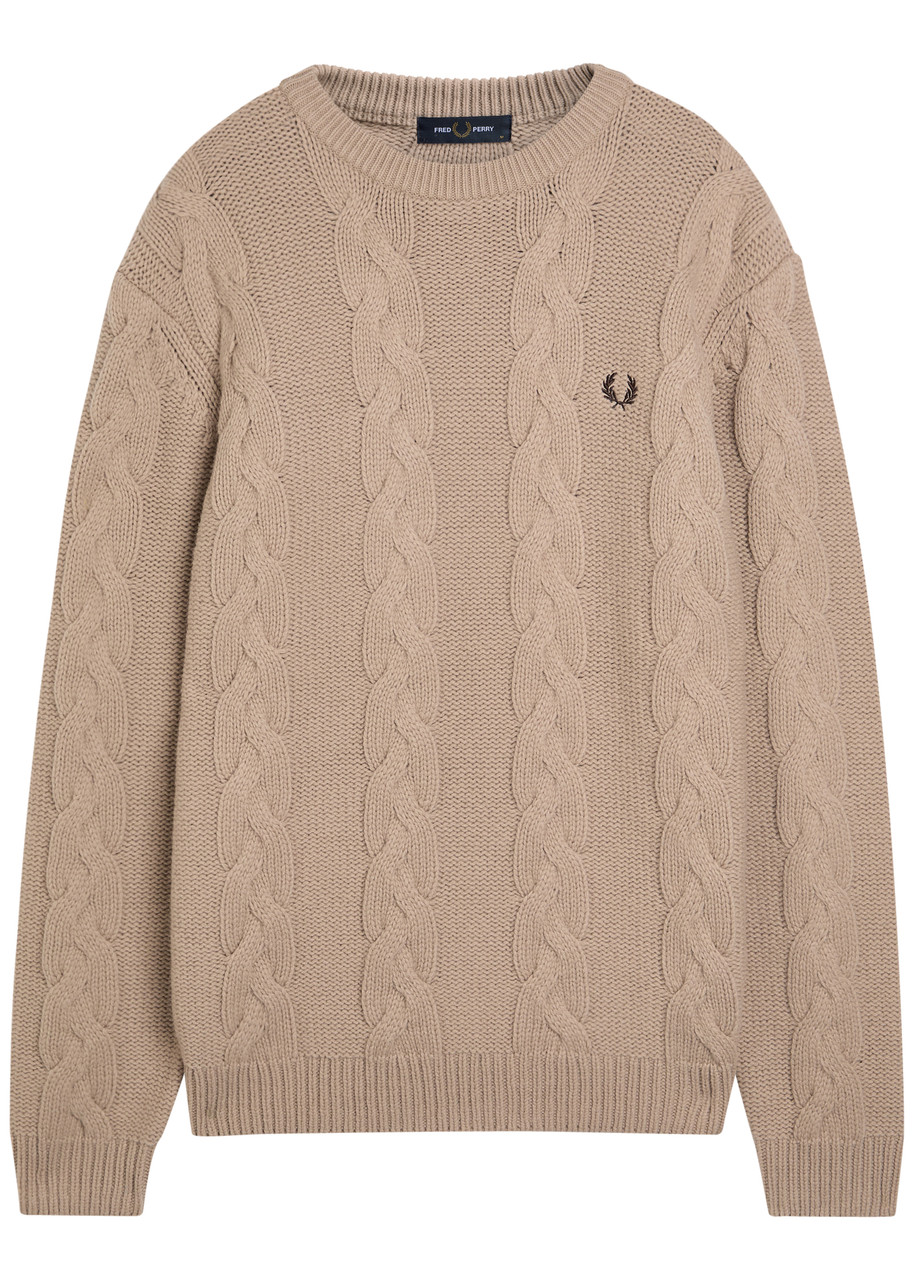 Fred Perry Logo Cable-knit Wool-blend Jumper – Cream