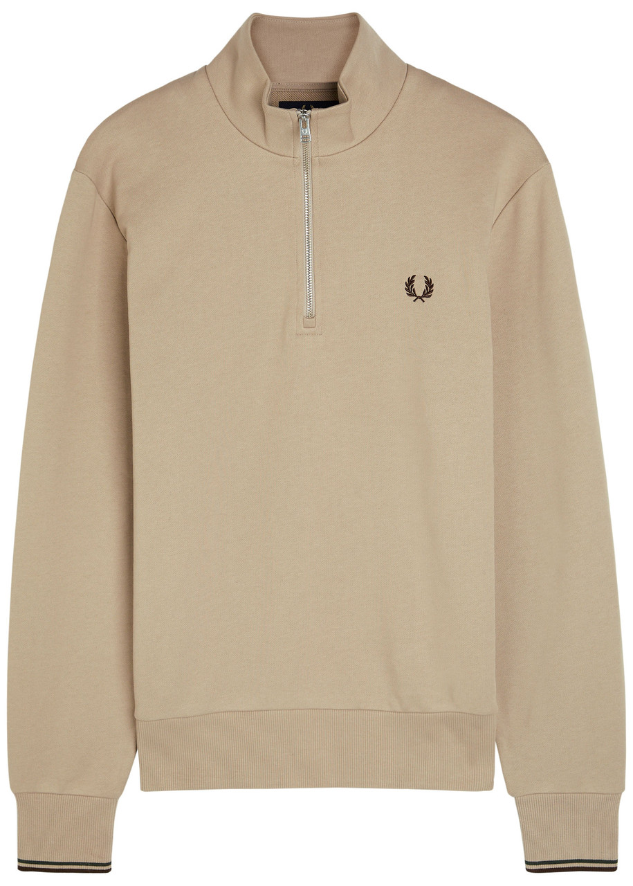 Fred Perry Half-zip Logo-embroidered Cotton Sweatshirt – Ecru Fred Perry Half-zip Logo-embroidered Cotton Sweatshirt – Ecru
