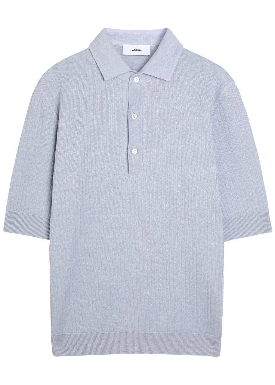 Lardini Ribbed Linen-blend Polo Shirt – Light Blue