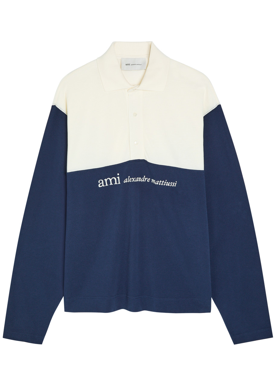 Ami Paris Logo-embroidered Panelled Piqu Cotton Polo Shirt – Cream Ami Paris Logo-embroidered Panelled Piqu Cotton Polo Shirt – Cream