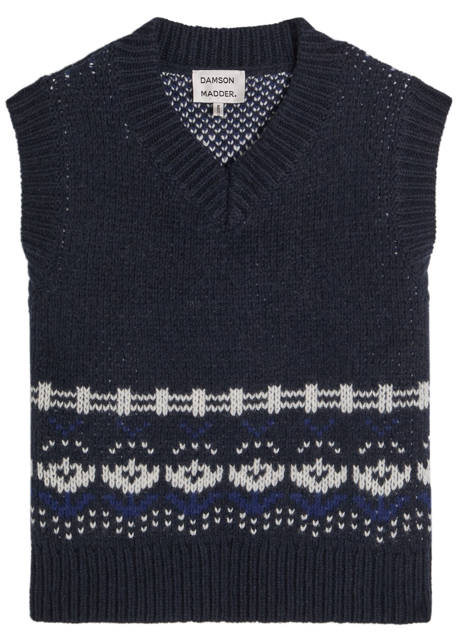 Damson Madder Rhona Fair Isle Wool Vest – Navy – L Damson Madder Rhona Fair Isle Wool Vest – Navy – L