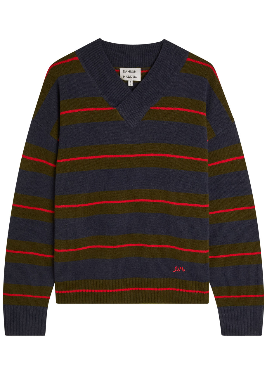 Damson Madder Odette Striped Wool Jumper – Olive –