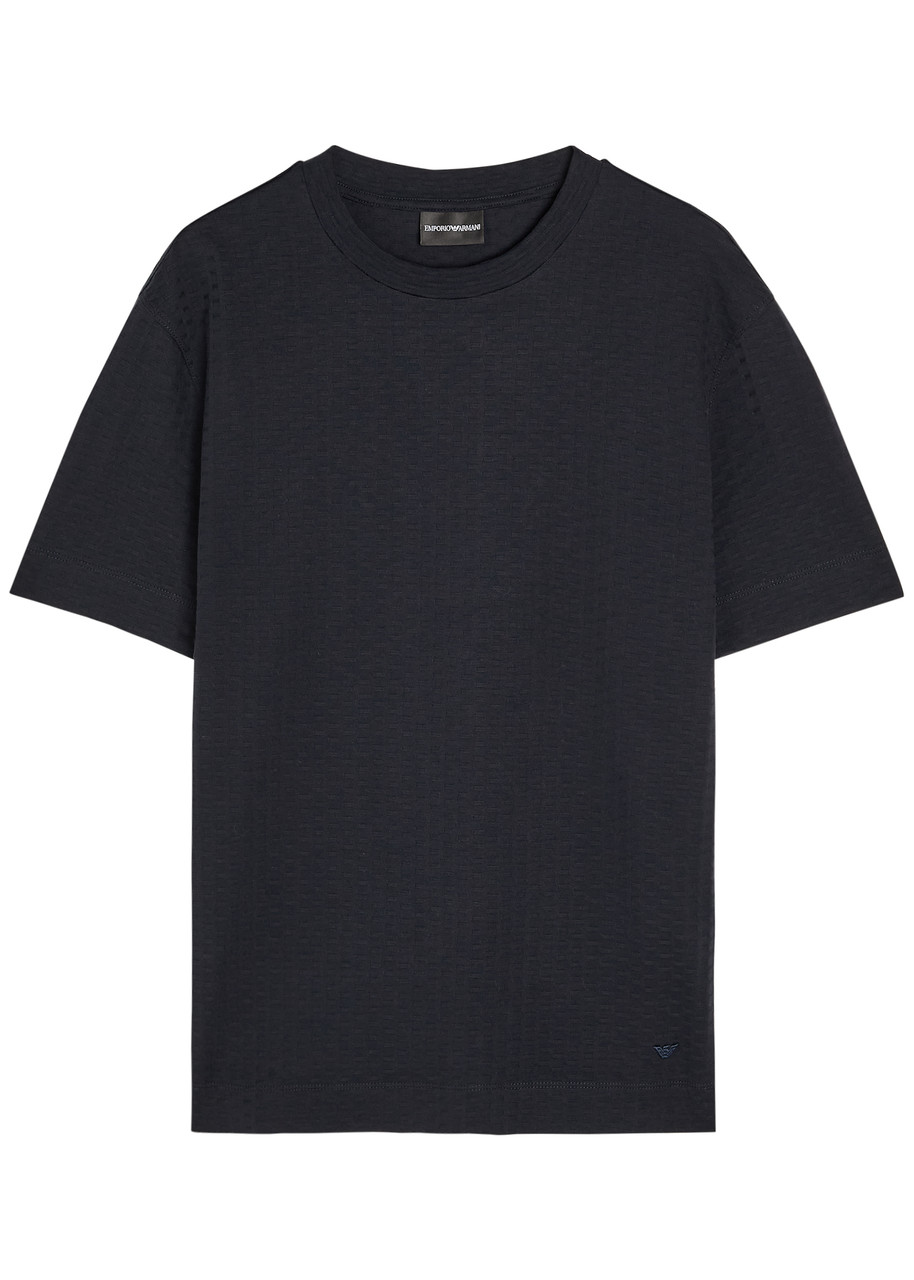 Emporio Armani Jacquard Logo-embroidered Cotton shirt – Navy Emporio Armani Jacquard Logo-embroidered Cotton shirt – Navy