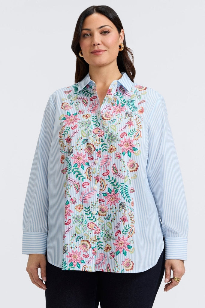Meghan Plus Striped Floral Long Sleeve Shirt