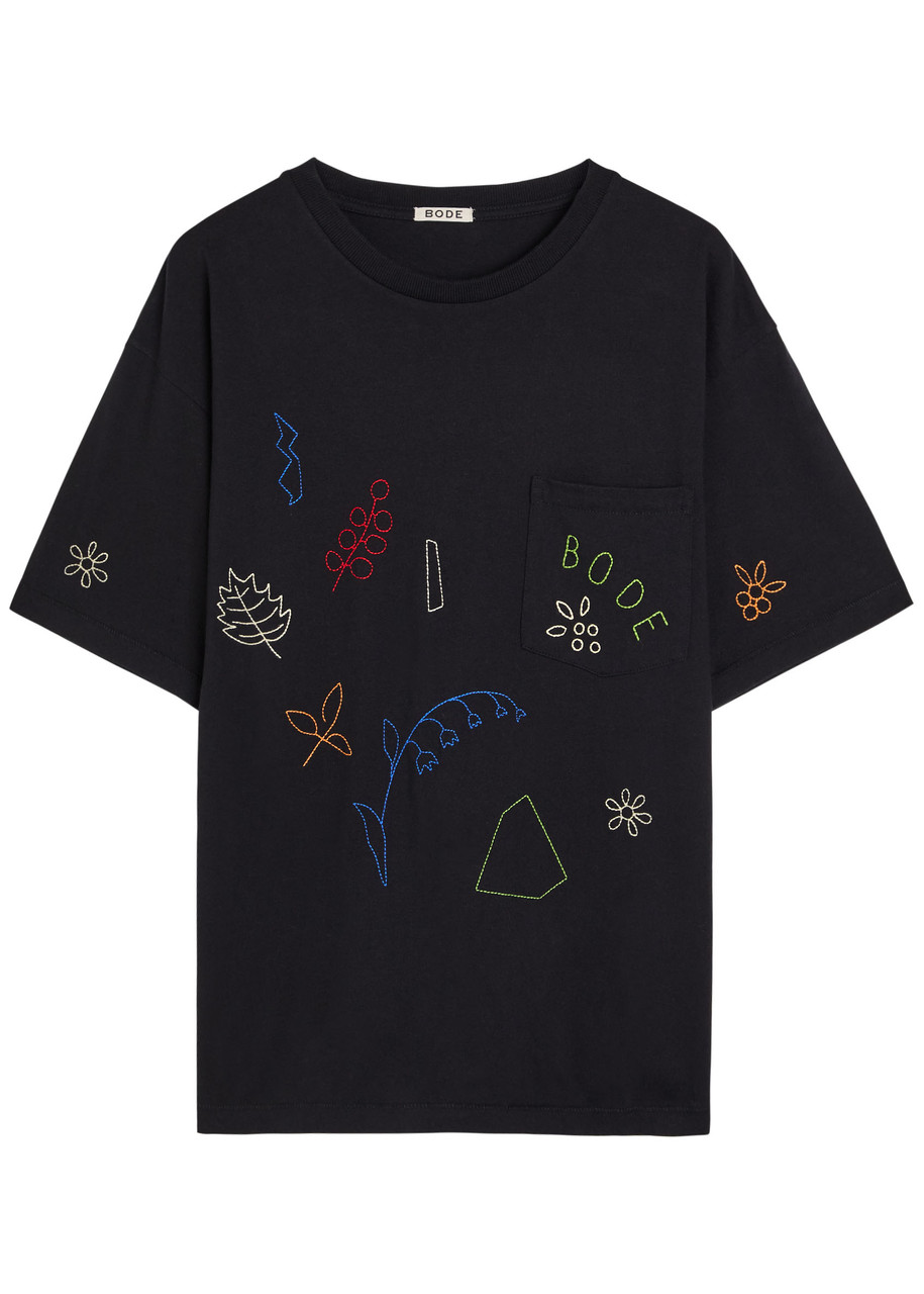 Bode Field Guide Embroidered Cotton shirt – Black Bode Field Guide Embroidered Cotton shirt – Black