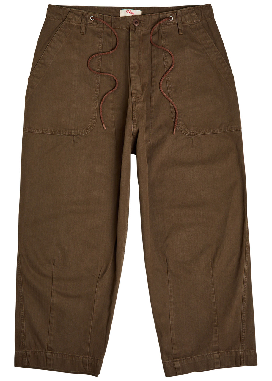 Cherry Los Angeles Herringbone Cotton Parachute Trousers – Brown – W Cherry Los Angeles Herringbone Cotton Parachute Trousers – Brown – W