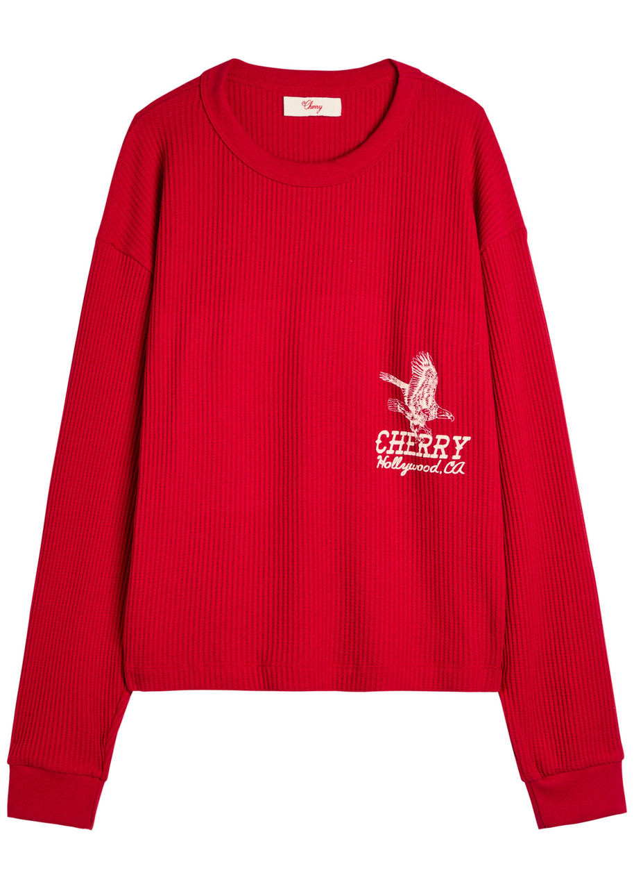 Cherry Los Angeles Hollywood Thermal Logo-print Waffle shirt – Red Cherry Los Angeles Hollywood Thermal Logo-print Waffle shirt – Red
