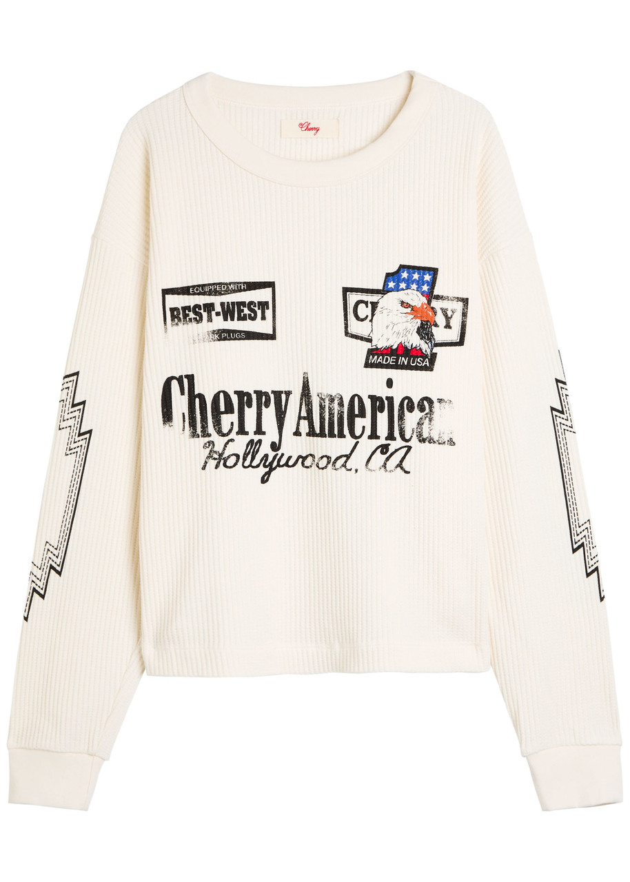 Cherry Los Angeles Best West Thermal Printed Waffle shirt – White