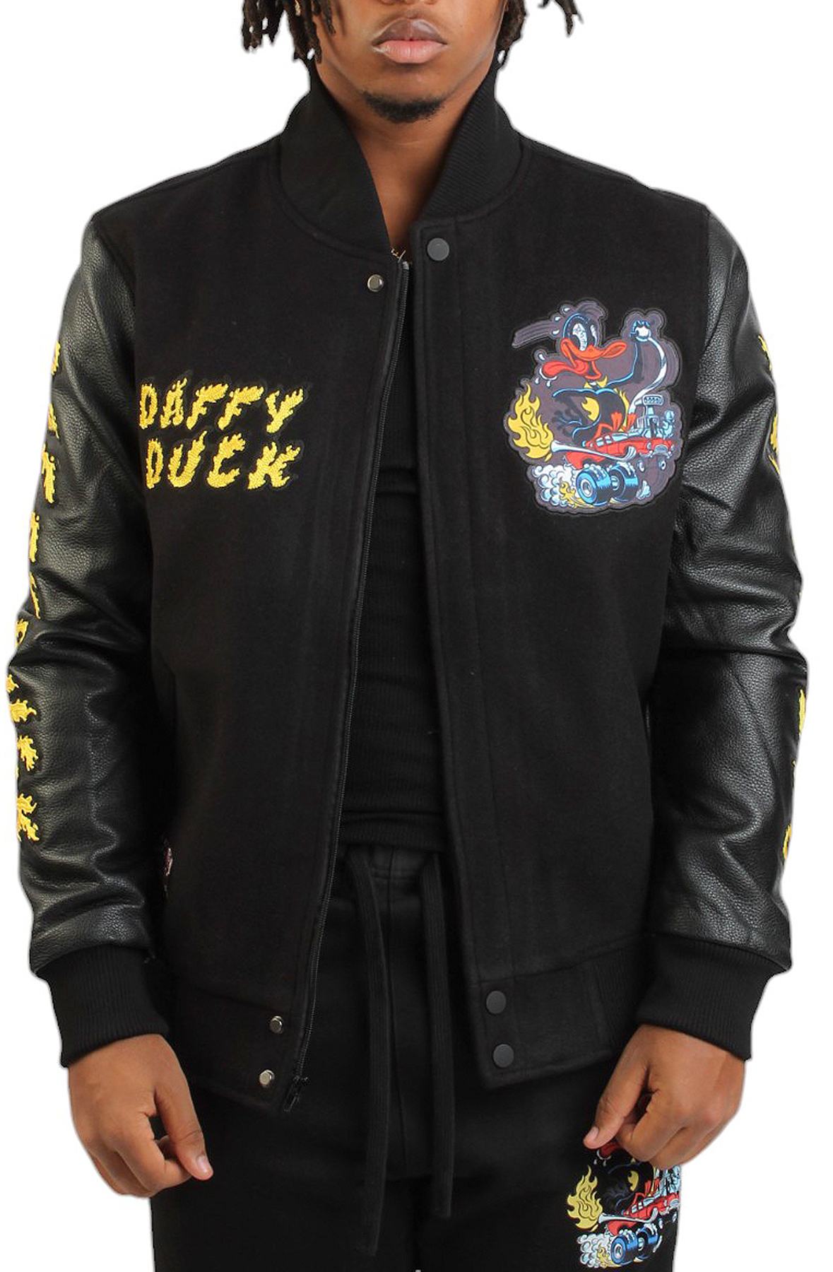 Men Looney Tunes Hot Rod Daffy Varsity Jacket Black Jackets M Black Men Looney Tunes Hot Rod Daffy Varsity Jacket Black Jackets M Black