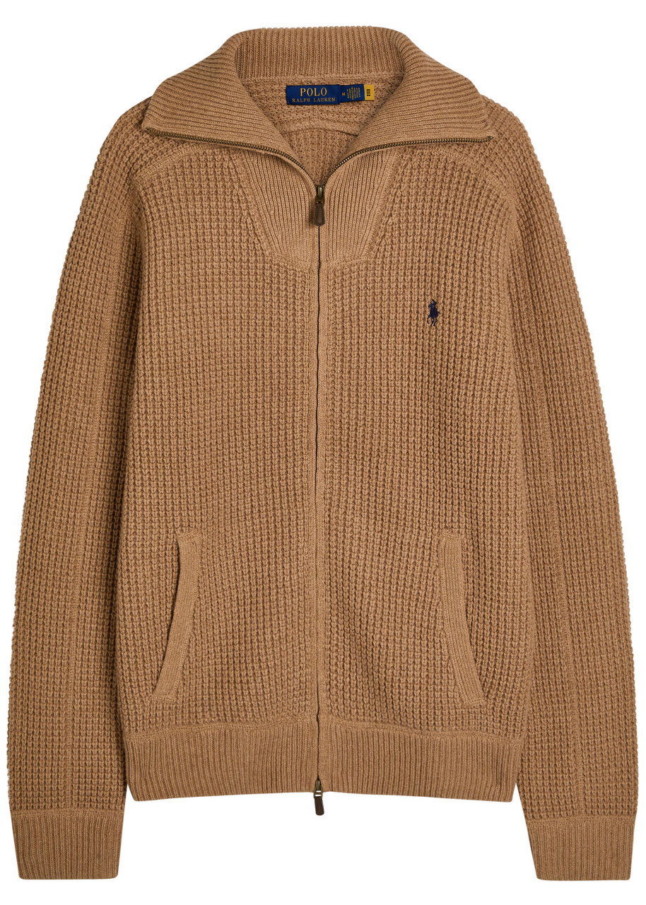 Polo Ralph Lauren Logo-embroidered Wool-blend Cardigan – Brown Polo Ralph Lauren Logo-embroidered Wool-blend Cardigan – Brown