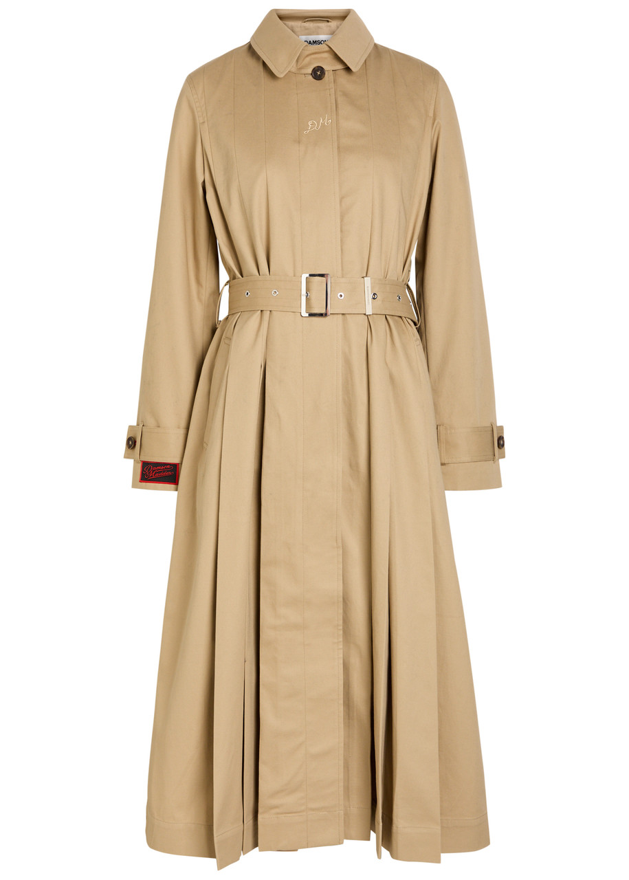 Damson Madder Sofia Pleated Belted Cotton Trench Coat – Light Brown – L Damson Madder Sofia Pleated Belted Cotton Trench Coat – Light Brown – L