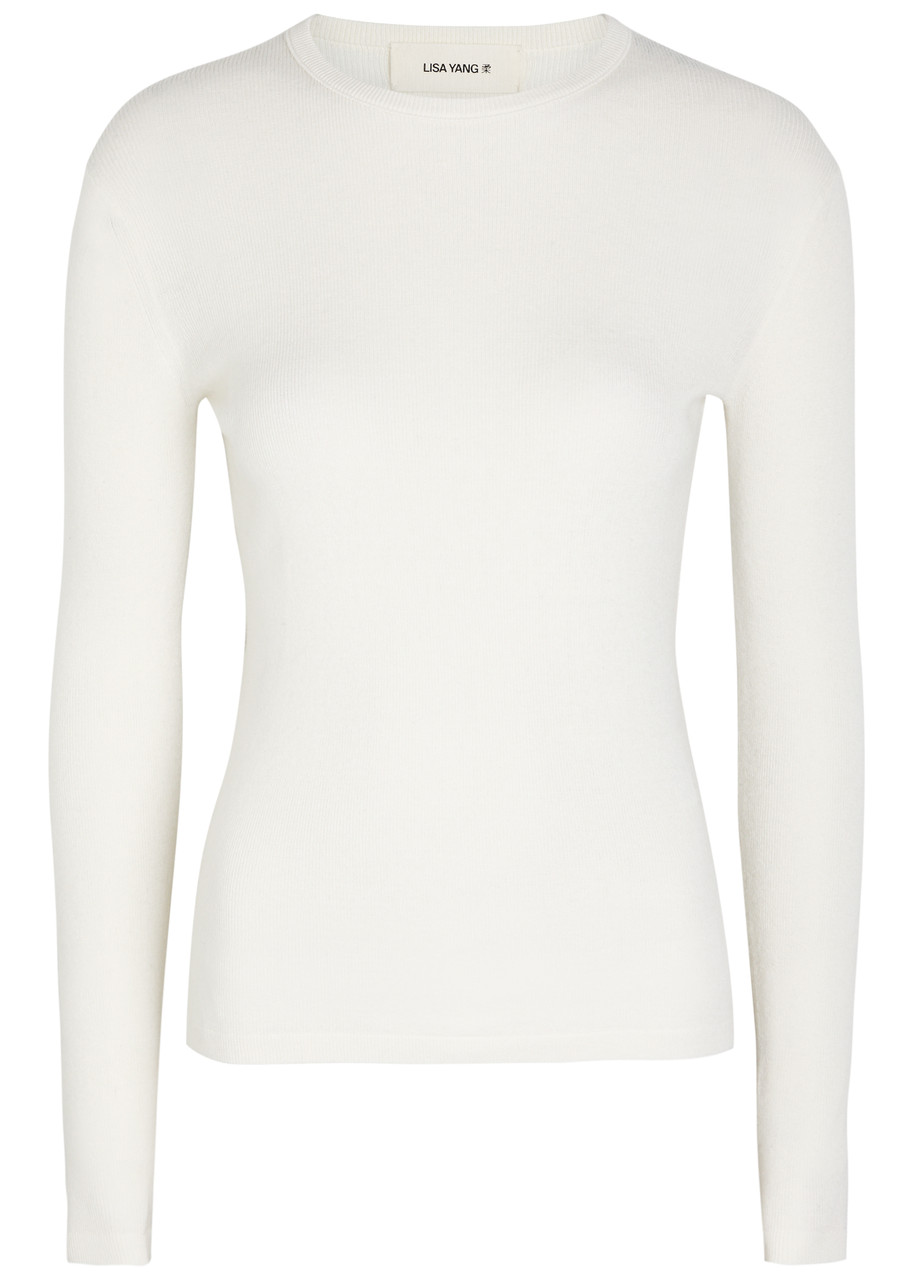 Lisa Yang Vivian Long Sleeve Cotton and Cashmere-blend top – White – – M-L Lisa Yang Vivian Long Sleeve Cotton and Cashmere-blend top – White – – M-L