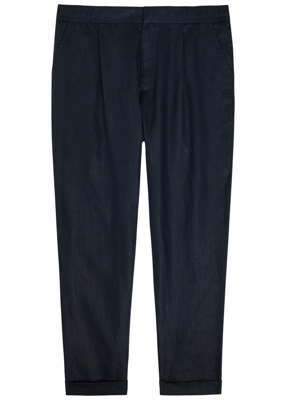 Che Tapered-leg Cropped Linen Trousers – Navy