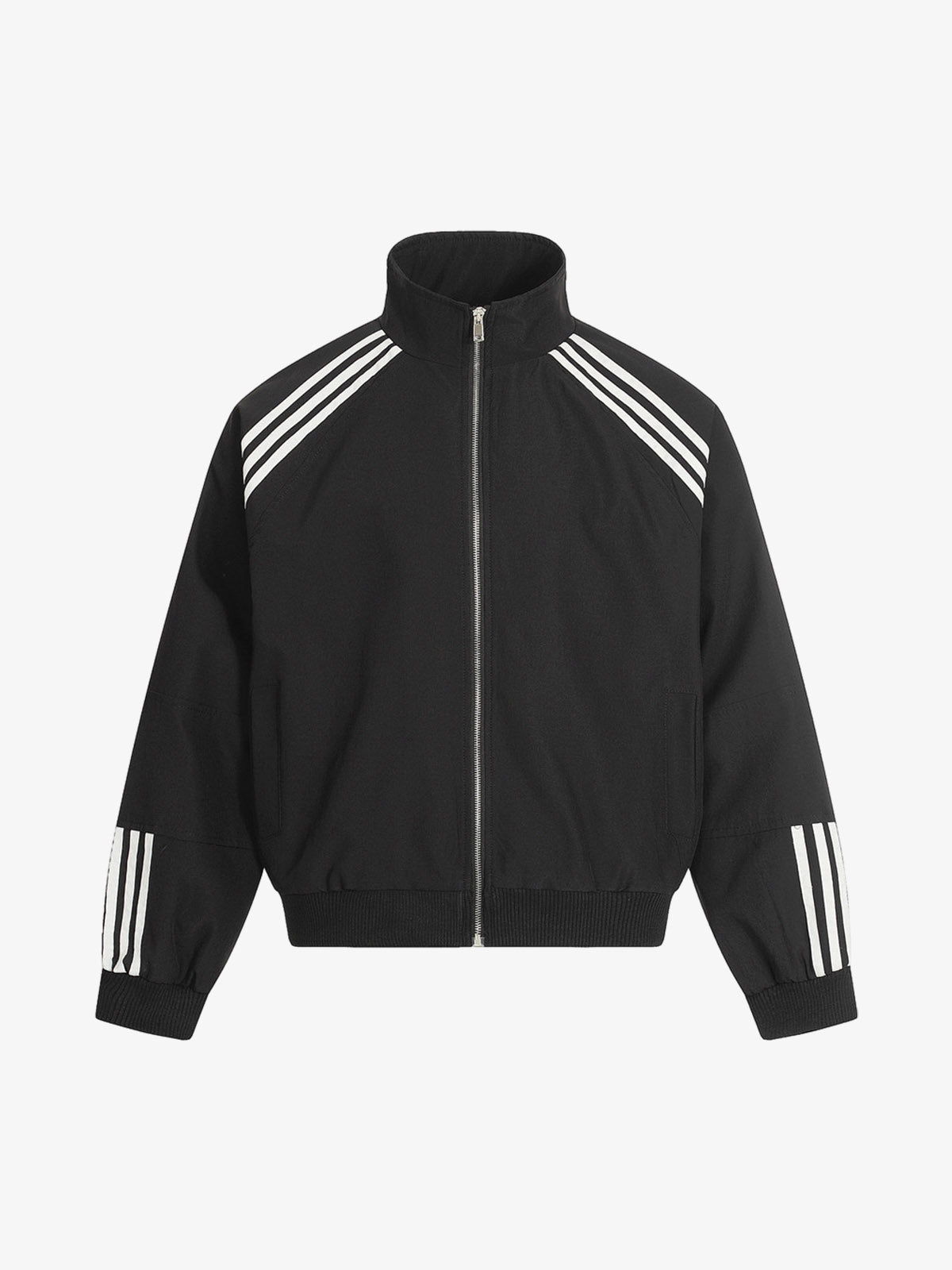 Striped Zip-Up Track Jacket and Wide-Leg Track Pants Set – Black M Jacket