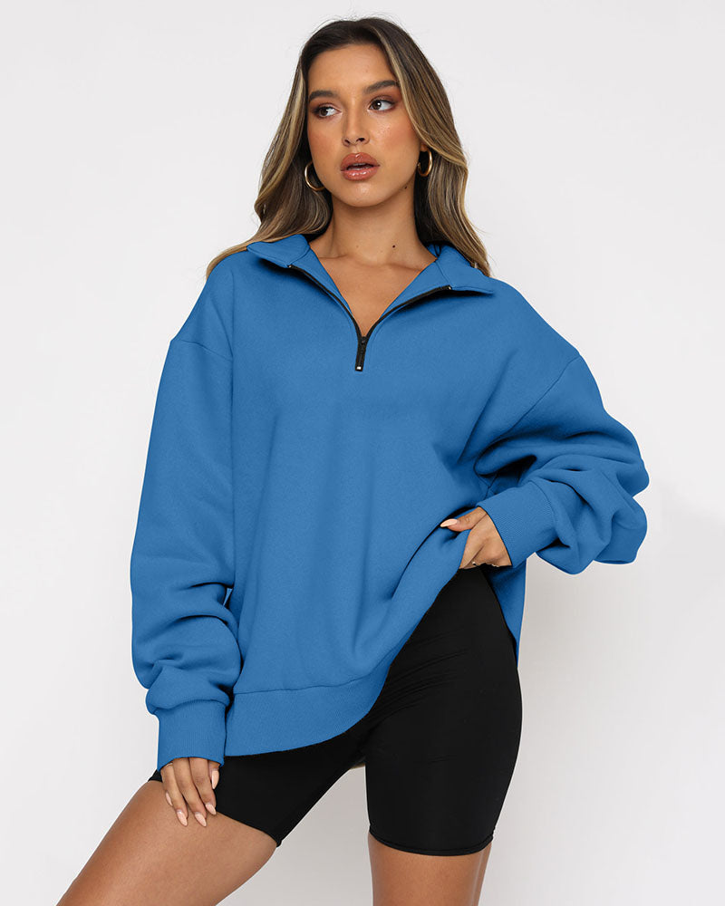 Oversized Half Zip Pullover Long Sleeve Sweatshirt – Blue S Oversized Half Zip Pullover Long Sleeve Sweatshirt – Blue S