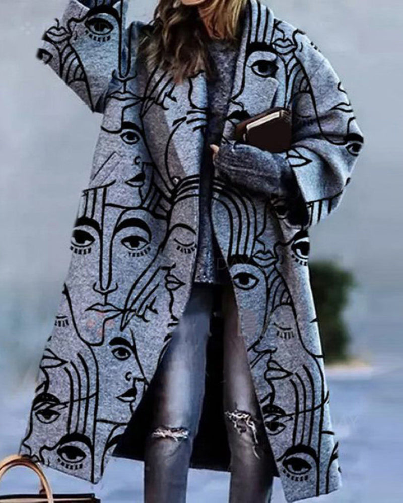 Zeagoo Casual Long Sleeve Lapel Printed Notched Collar Warm Midi Jacket Overcoat – Dark Grey L-