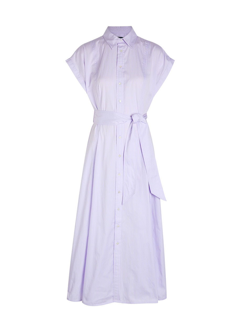 Polo Ralph Lauren Striped Belted Cotton Shirt Dress – Purple – S