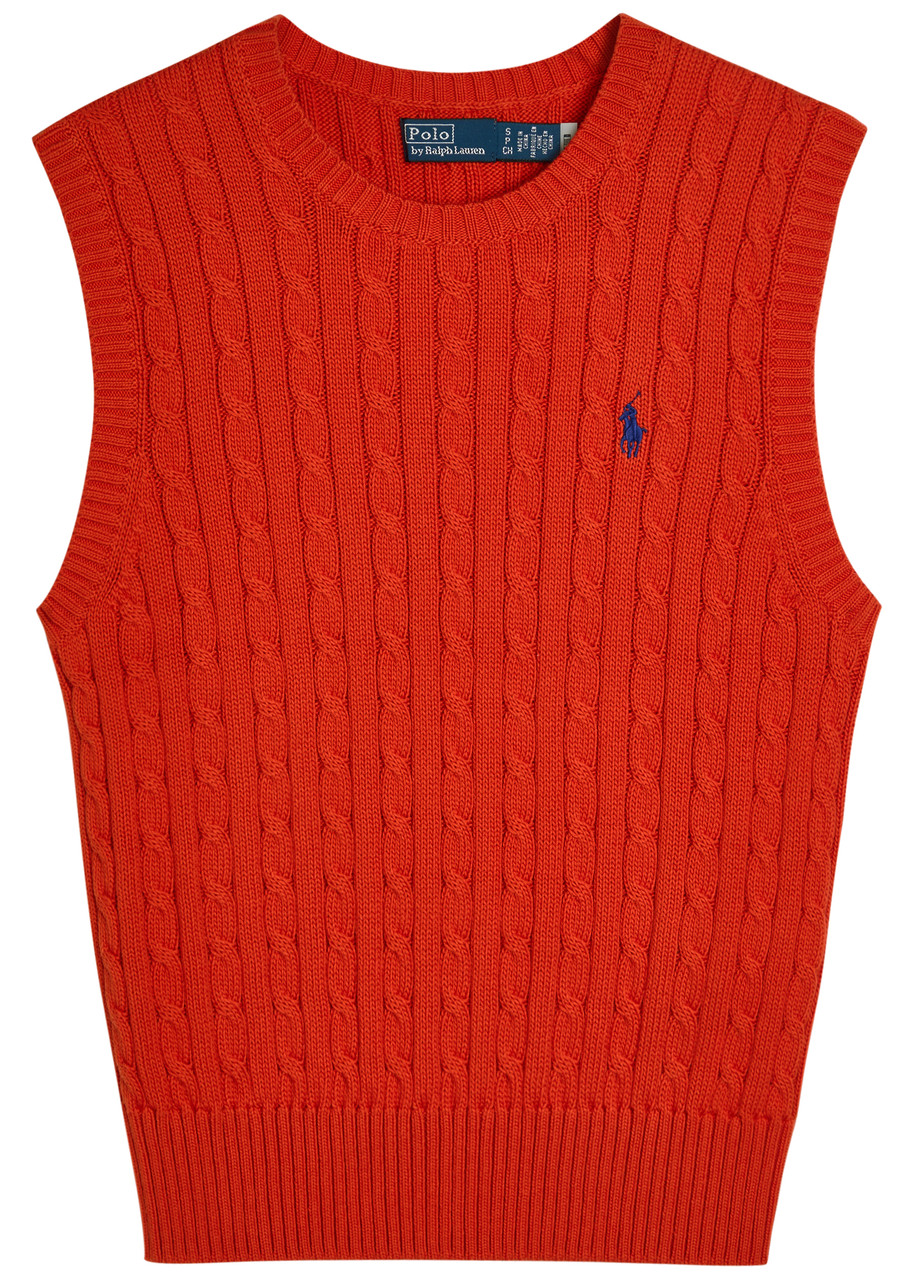 Polo Ralph Lauren Logo-embroidered Cable-knit Cotton Vest – Orange – S – S Polo Ralph Lauren Logo-embroidered Cable-knit Cotton Vest – Orange – S – S
