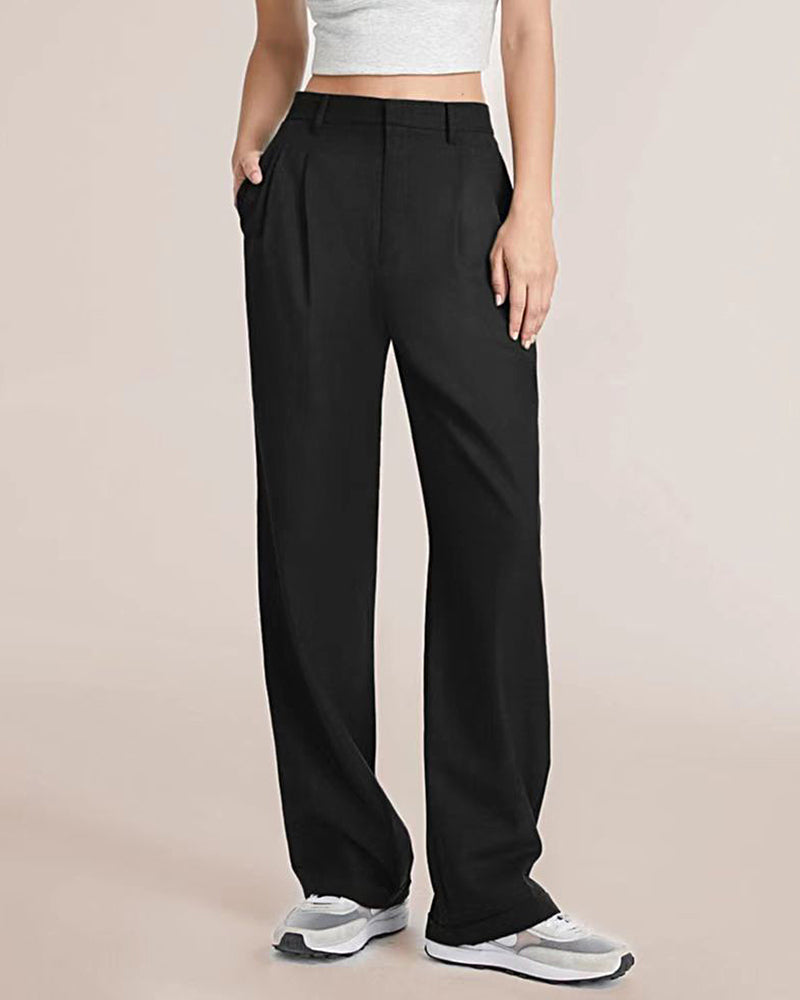 Wide Leg Pants High Waisted Business Casual Trousers Loose Suit Pants – Black