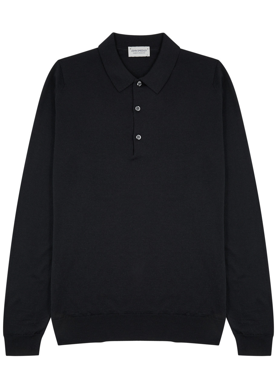 John Smedley Belper Wool Polo Shirt – Black