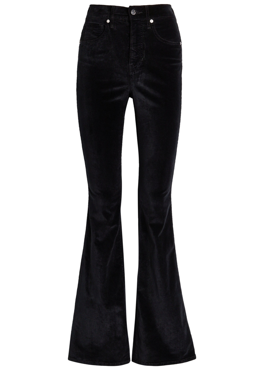 Veronica Beard Beverly Skinny Flared-leg Velvet Jeans – Black – W M Veronica Beard Beverly Skinny Flared-leg Velvet Jeans – Black – W M