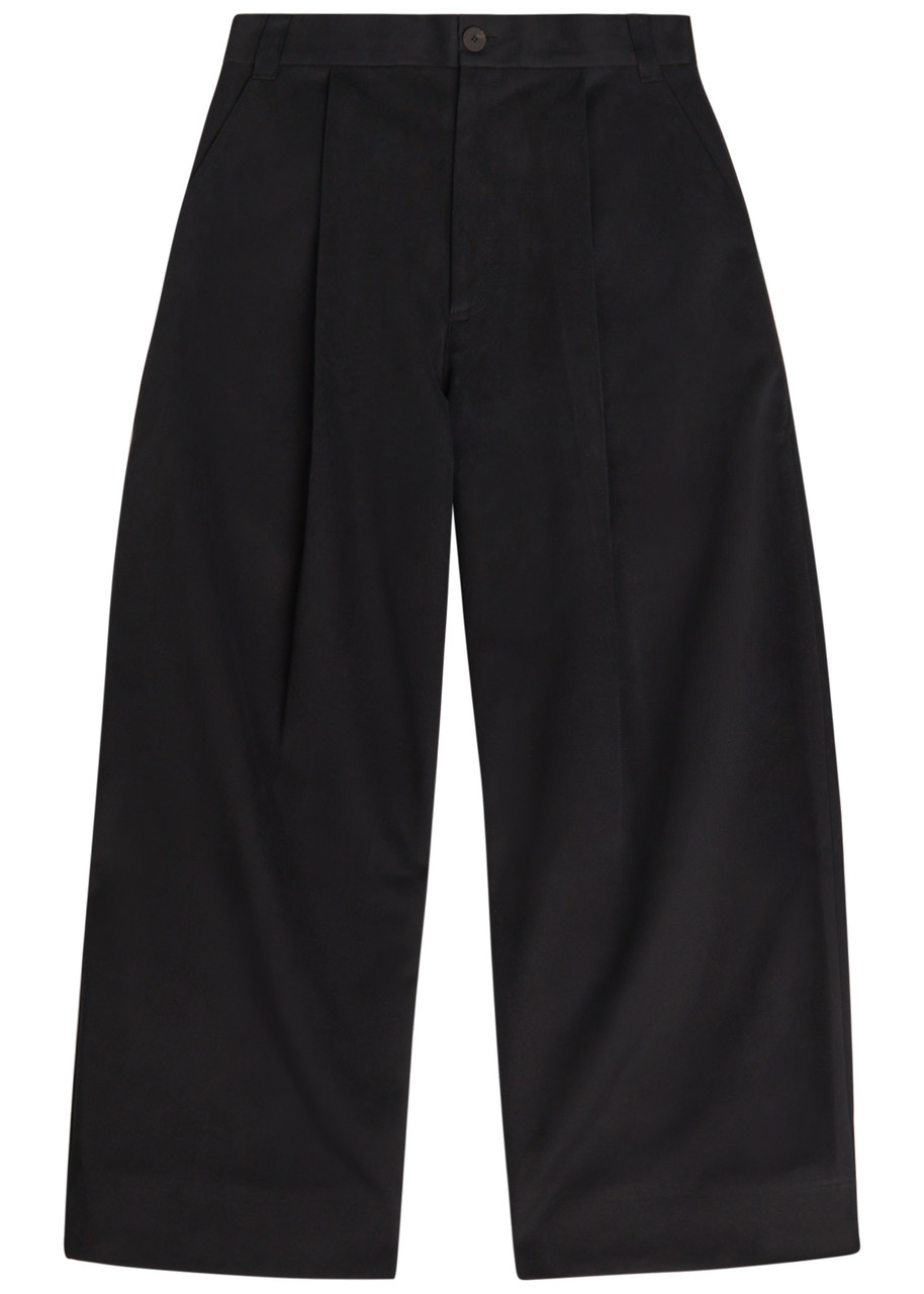 Studio Nicholson Peached Pleated Wide-leg Cotton-twill Trousers – Black Studio Nicholson Peached Pleated Wide-leg Cotton-twill Trousers – Black