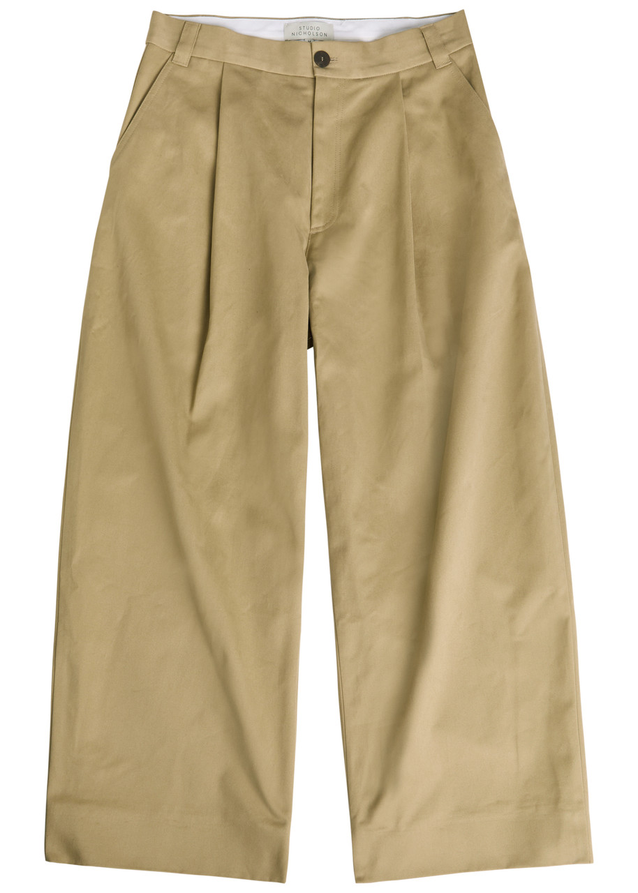Studio Nicholson Peached Pleated Wide-leg Cotton-twill Trousers – Tan Studio Nicholson Peached Pleated Wide-leg Cotton-twill Trousers – Tan