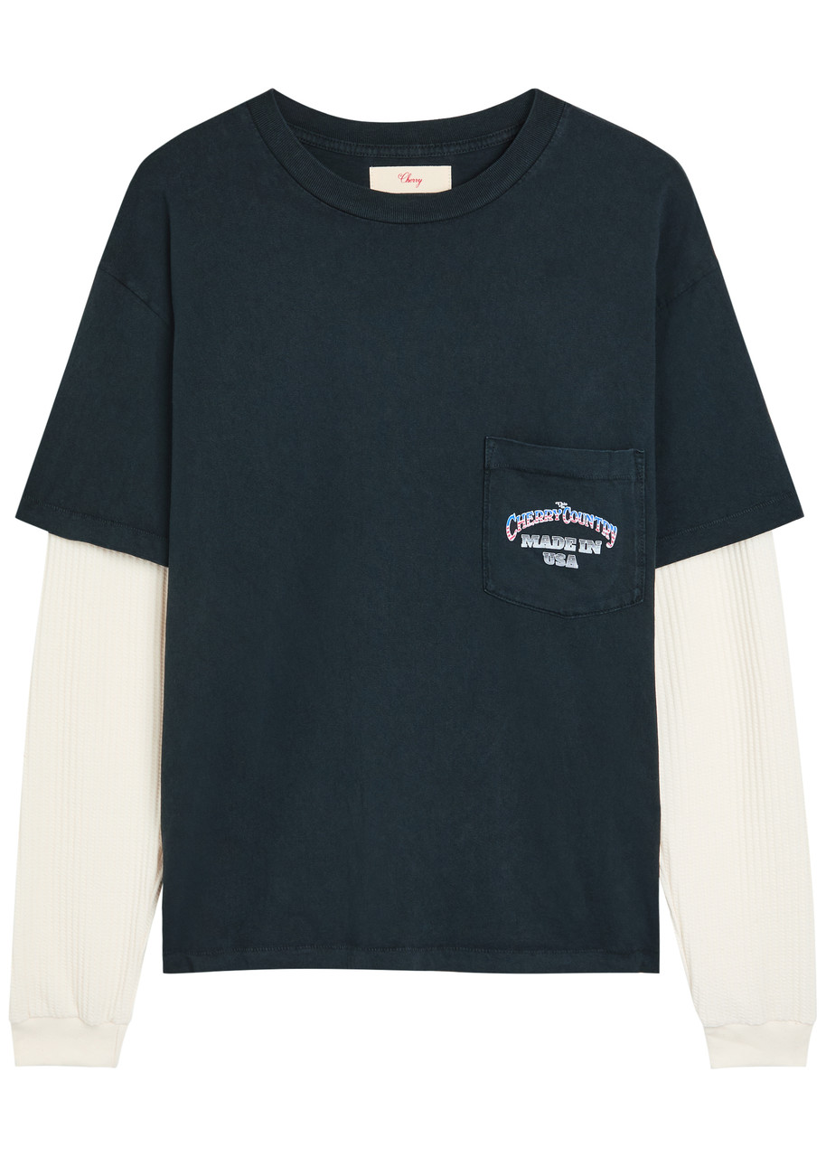 Cherry Los Angeles Country Road Printed Layered Cotton-blend shirt – Black