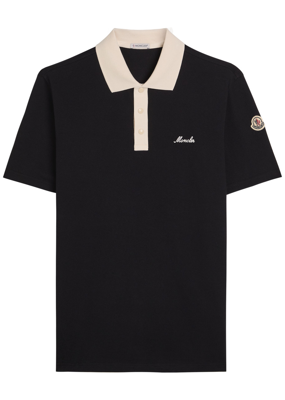 Moncler Logo-embroidered Piqu Cotton Polo Shirt – Black