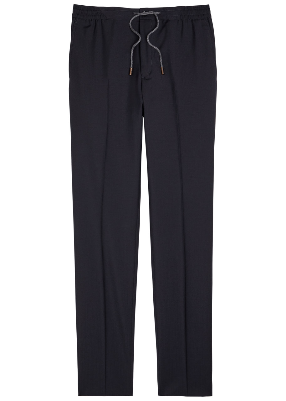 Slowear Drawstring Tapered-leg Wool Trousers – Navy – IT L