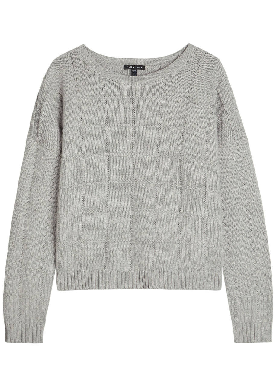 Eileen Fisher Check Cotton and Cashmere-blend Jumper – Light Grey – S – M