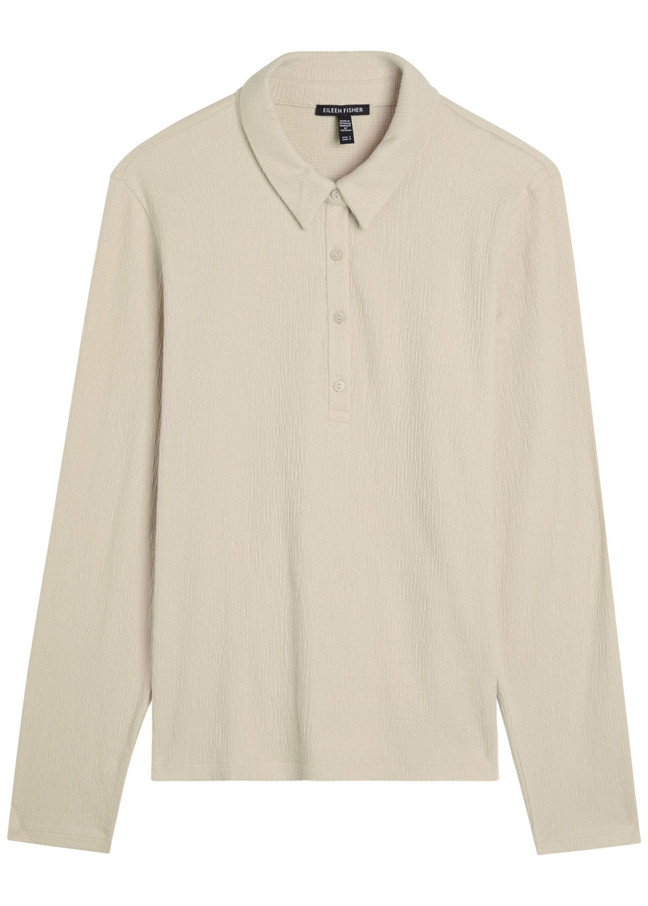 Eileen Fisher Henley Textured Cotton-blend Polo Shirt – Beige – L – Eileen Fisher Henley Textured Cotton-blend Polo Shirt – Beige – L –