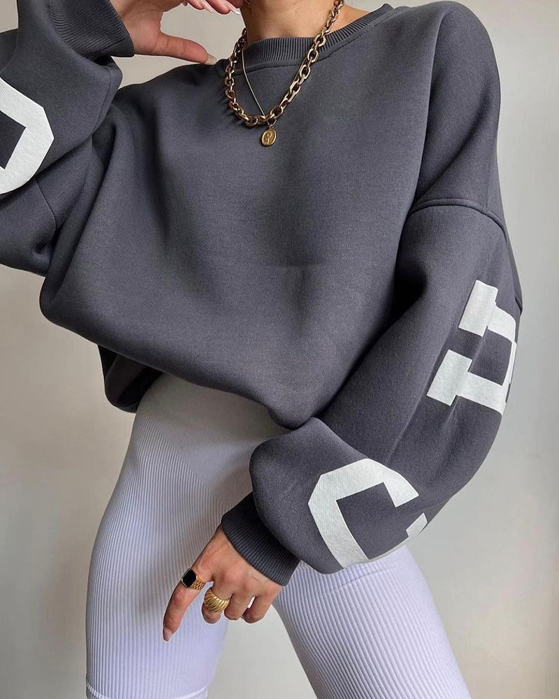 Oversize Sweatshirt Chicago Letter Graphic Long Sleeve Crewneck Pullover Top – Dark Grey M Oversize Sweatshirt Chicago Letter Graphic Long Sleeve Crewneck Pullover Top – Dark Grey M