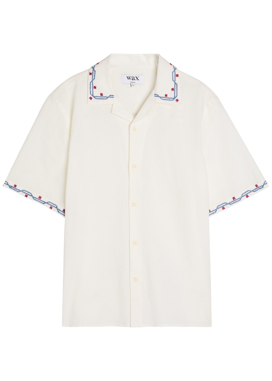 Wax London Didcot Embroidered Cotton and Linen-blend Shirt – White Wax London Didcot Embroidered Cotton and Linen-blend Shirt – White