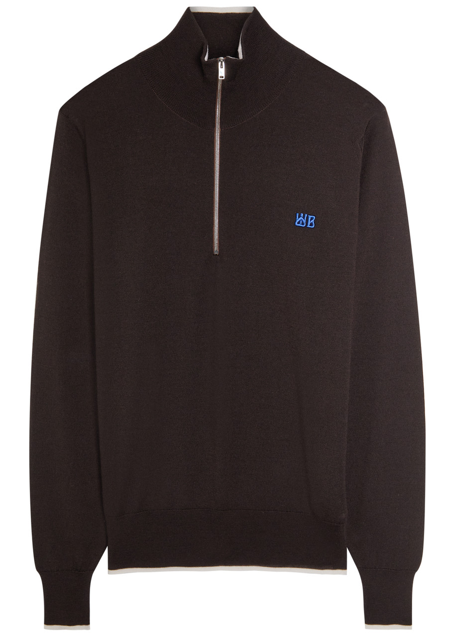 Wales Bonner Logo-embroidered Fine-knit Merino Wool Jumper – Dark Brown