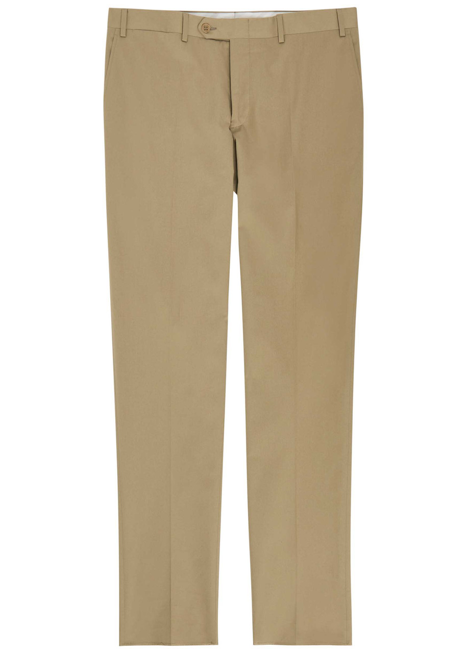 Canali Tapered-leg Stretch-cotton Poplin Trousers – Stone – IT Canali Tapered-leg Stretch-cotton Poplin Trousers – Stone – IT