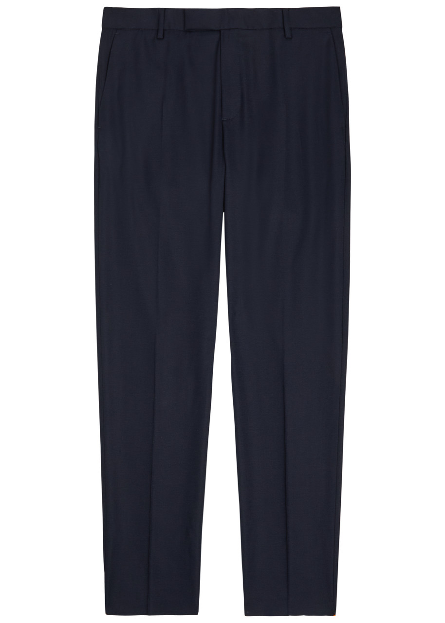 Sunspel Textured Slim-leg Stretch-wool Trousers – Navy – W Sunspel Textured Slim-leg Stretch-wool Trousers – Navy – W