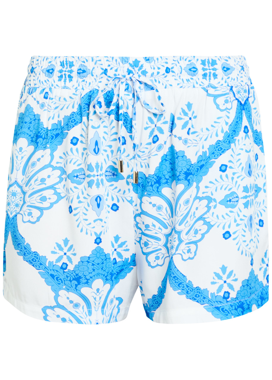 Melissa Odabash Annie Printed Woven Shorts – Blue And White – L L Melissa Odabash Annie Printed Woven Shorts – Blue And White – L L
