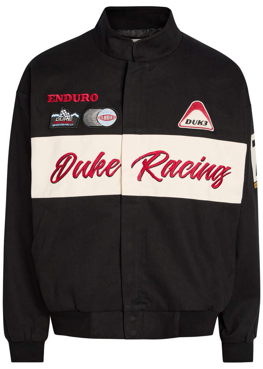Duke And Dexter Racing Patchwork Appliqus Cotton Varsity Jacket – Black Duke And Dexter Racing Patchwork Appliqus Cotton Varsity Jacket – Black