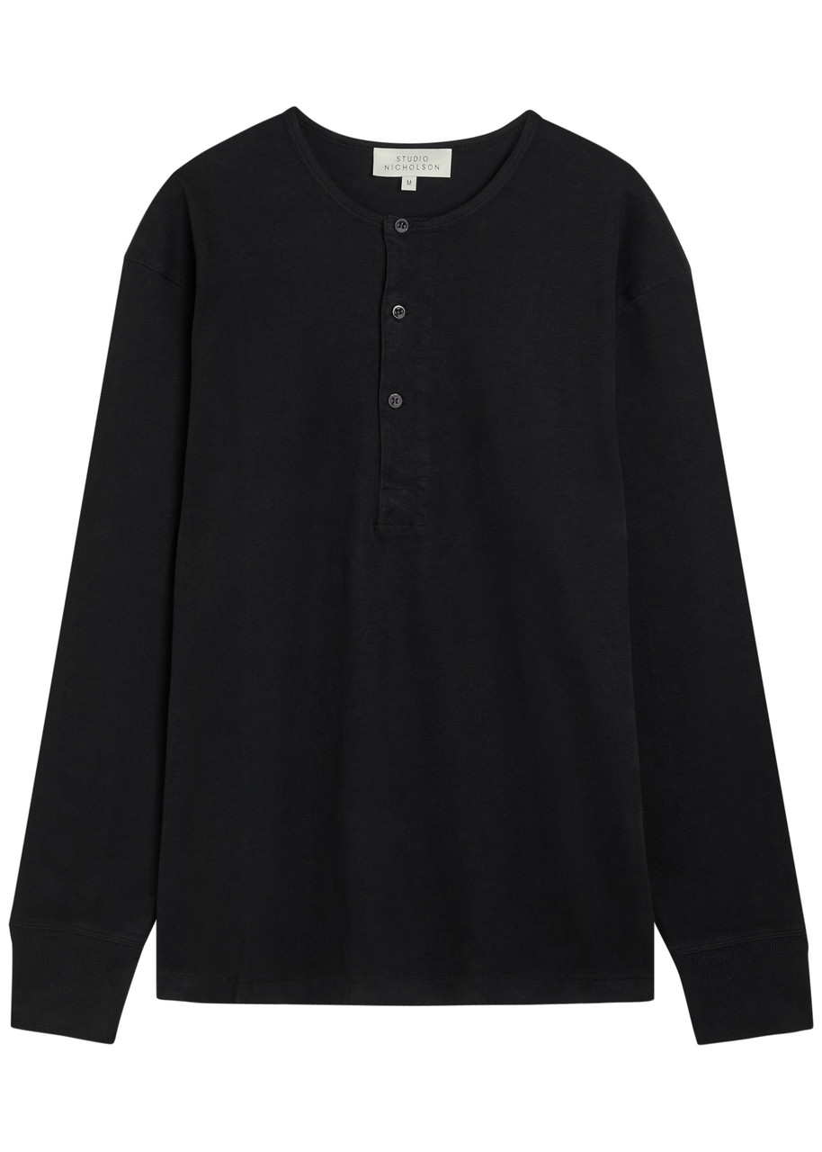 Studio Nicholson Round-neck Cotton Henley shirt – Black Studio Nicholson Round-neck Cotton Henley shirt – Black