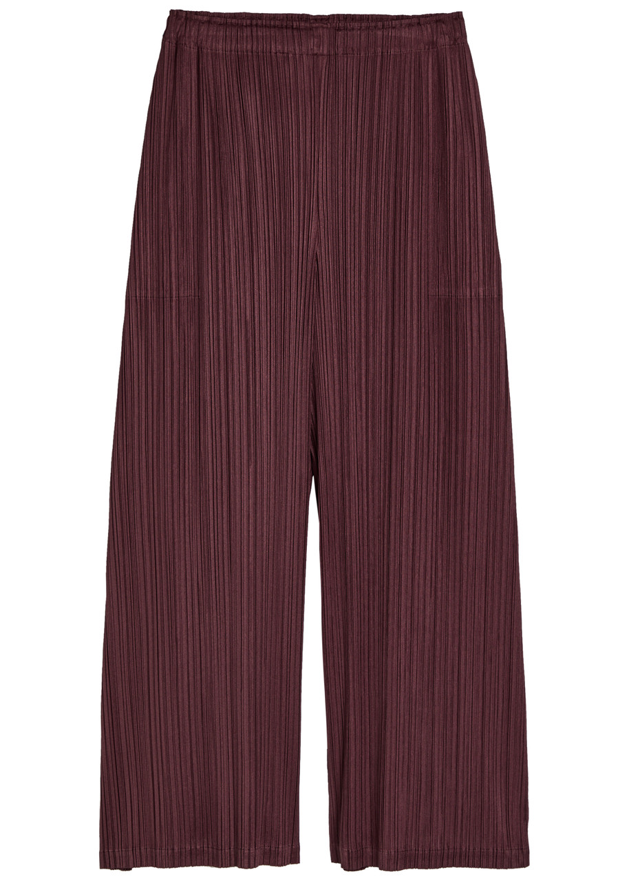 Pleats Please Issey Miyake Pleated Wide-leg Trousers – Bordeaux Pleats Please Issey Miyake Pleated Wide-leg Trousers – Bordeaux