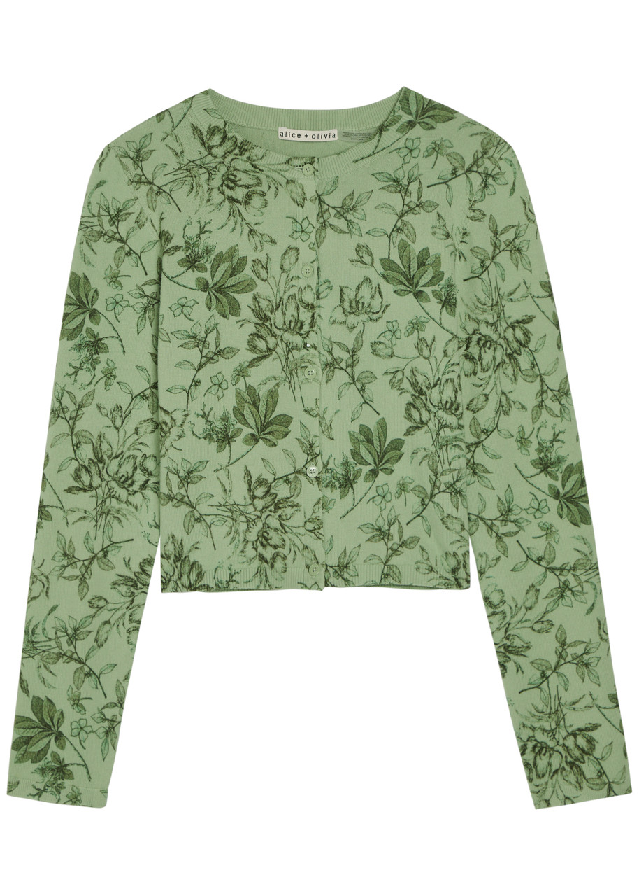 Alice + Olivia Carson Floral Cropped Cotton-blend Cardigan – Green Alice + Olivia Carson Floral Cropped Cotton-blend Cardigan – Green