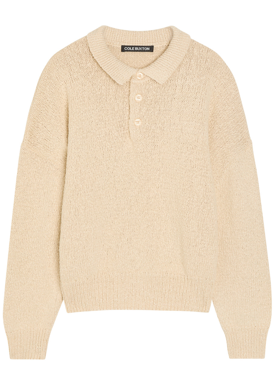 Cole Buxton Beach Textured-knit Cotton Polo Jumper – White Cole Buxton Beach Textured-knit Cotton Polo Jumper – White