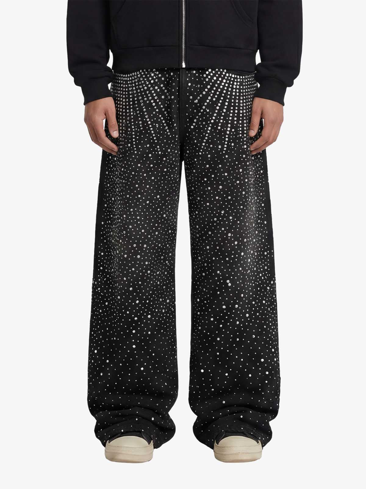 Retro Denim Full Rhinestone Design Baggy Jeans