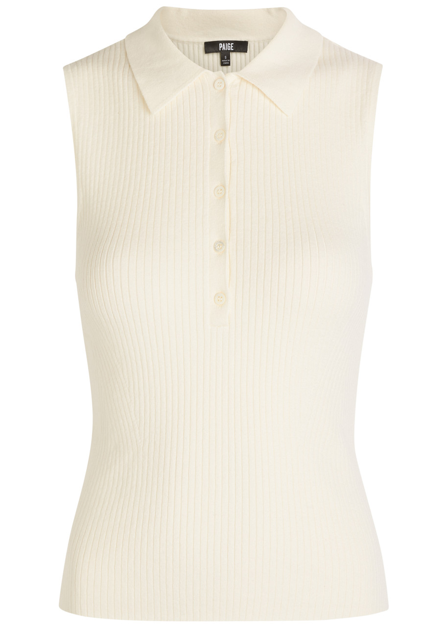 Paige Vest Ribbed Cotton-blend Polo top – White – S – S Paige Vest Ribbed Cotton-blend Polo top – White – S – S