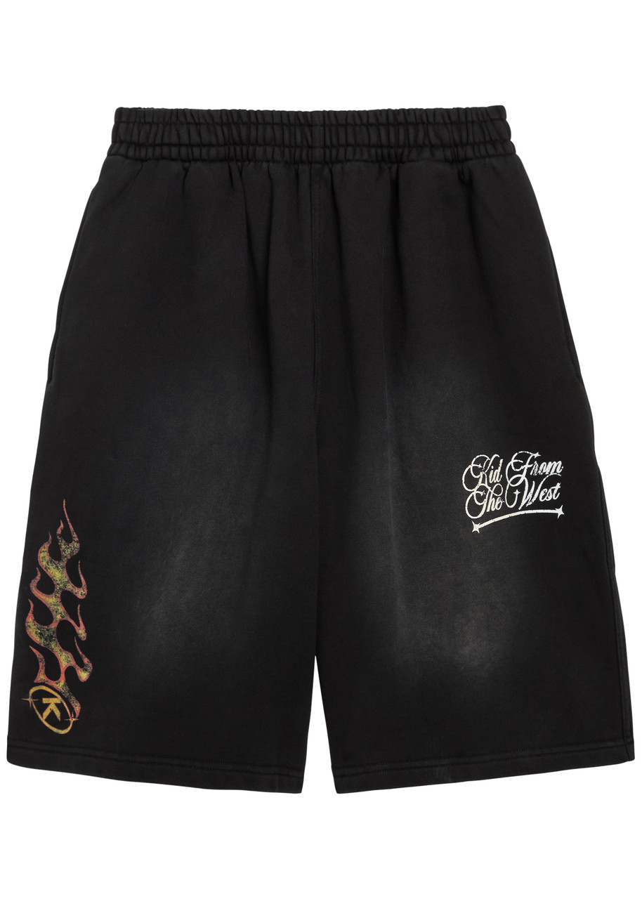 Kidwest Flame Logo-print Cotton Shorts – Black