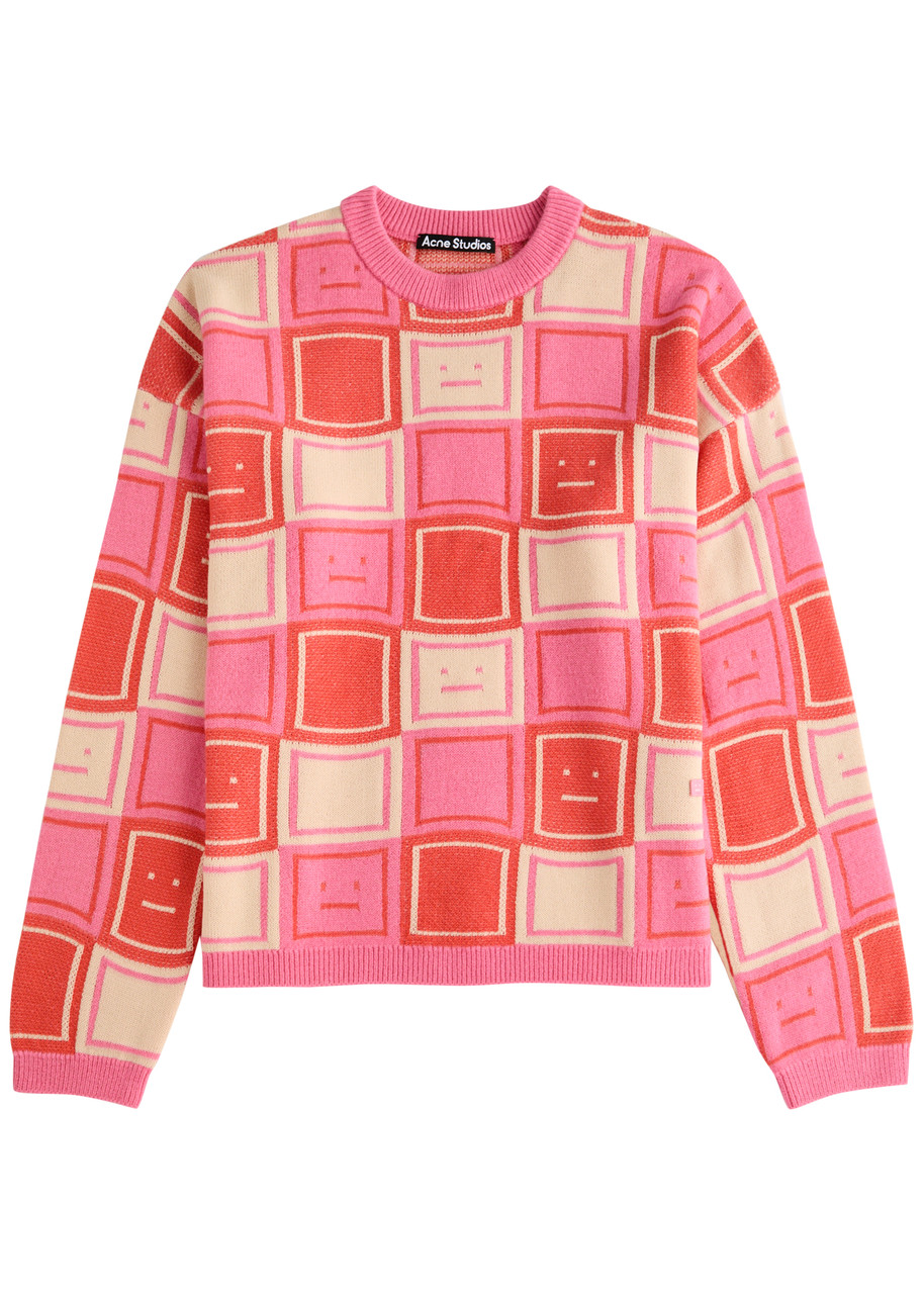 Acne Studios Face-intarsia Wool-blend Jumper – Pink Acne Studios Face-intarsia Wool-blend Jumper – Pink