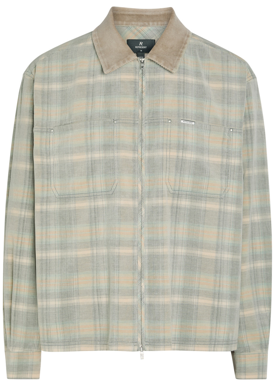 Represent Checked Corduroy-collar Flannel Overshirt – Grey Represent Checked Corduroy-collar Flannel Overshirt – Grey